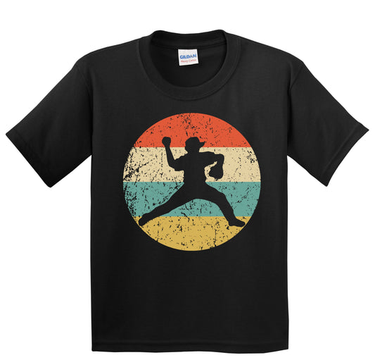 Baseball Player Pitcher Silhouette Retro Sports Youth T-Shirt