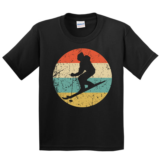 Downhill Skier Skiing Silhouette Retro Winter Sports Youth T-Shirt