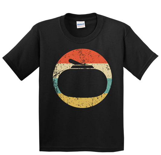 Curling Stone Silhouette Retro Winter Sports Youth T-Shirt