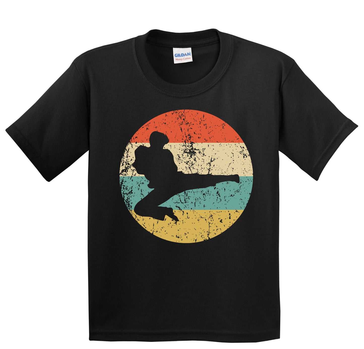 Karate Jump Kick Taekwondo Silhouette Retro Martial Arts Youth T-Shirt