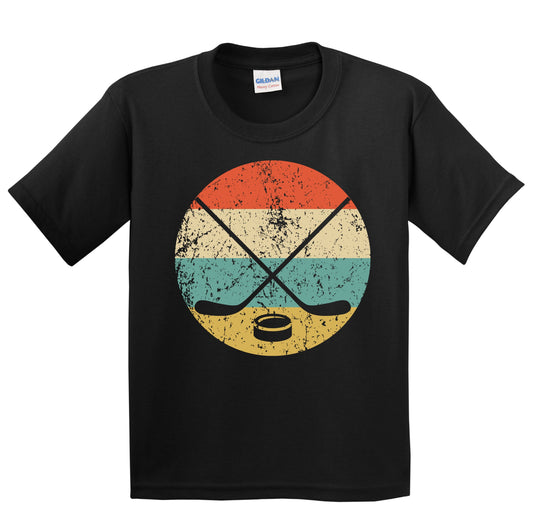 Crossed Hockey Sticks and Puck Icon Retro Hockey Youth T-Shirt