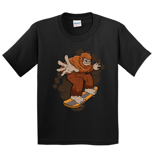 Kids Bigfoot Skateboarding Shirt - Sasquatch Riding Skateboard Youth T-Shirt