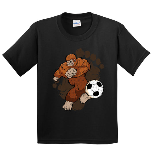 Kids Bigfoot Soccer Shirt - Sasquatch Kicking Soccer Ball Youth T-Shirt