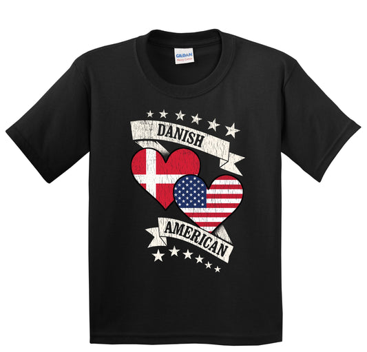 Danish American Heart Flags Denmark America Youth T-Shirt