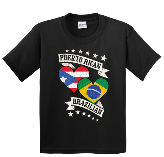 Puerto Rican Brazilian Heart Flags Puerto Rico Brazil Youth T-Shirt