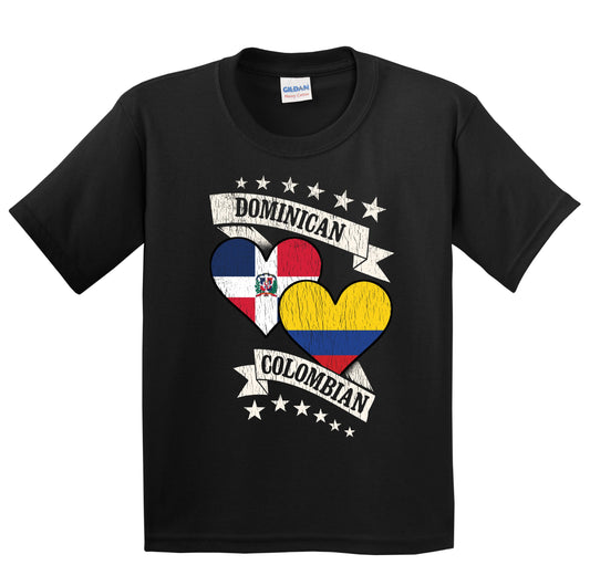 Dominican Colombian Heart Flags Dominican Republic Colombia Youth T-Shirt
