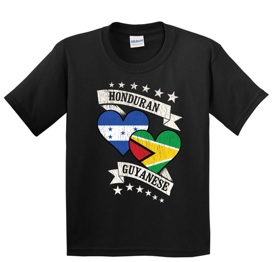 Honduran Guyanese Heart Flags Honduras Guyana Youth T-Shirt