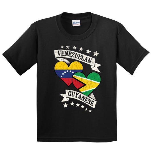 Venezuelan Guyanese Heart Flags Venezuela Guyana Youth T-Shirt