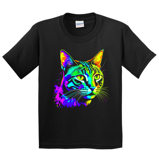 Colorful Bright Bengal Cat Vibrant Psychedelic Cat Art Youth T-Shirt