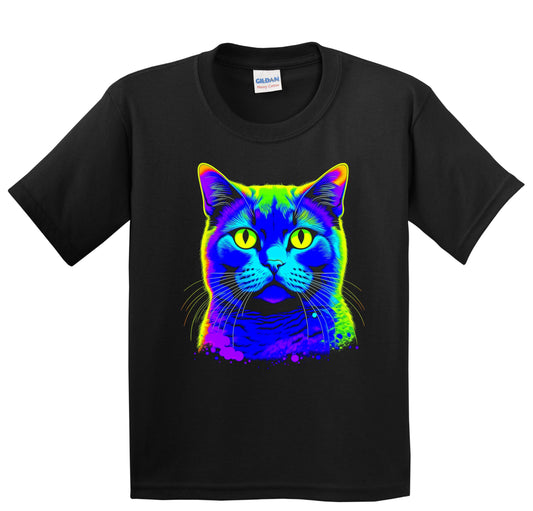 Colorful Bright British Shorthair Cat Psychedelic Cat Art Youth T-Shirt