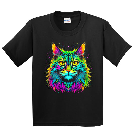 Colorful Bright Maine Coon Cat Vibrant Psychedelic Cat Art Youth T-Shirt