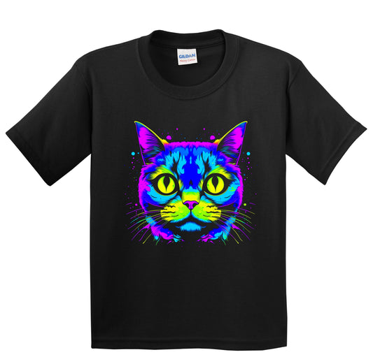 Colorful Bright Scottish Fold Vibrant Psychedelic Cat Art Youth T-Shirt