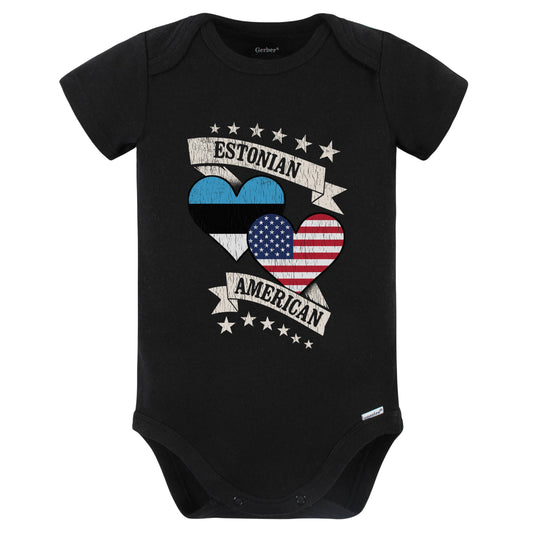 Estonian American Heart Flags Estonia America Baby Bodysuit (Black)