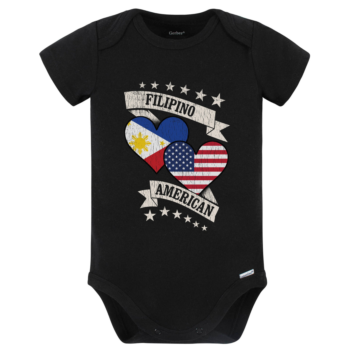 Filipino American Heart Flags Philippines America Baby Bodysuit (Black)