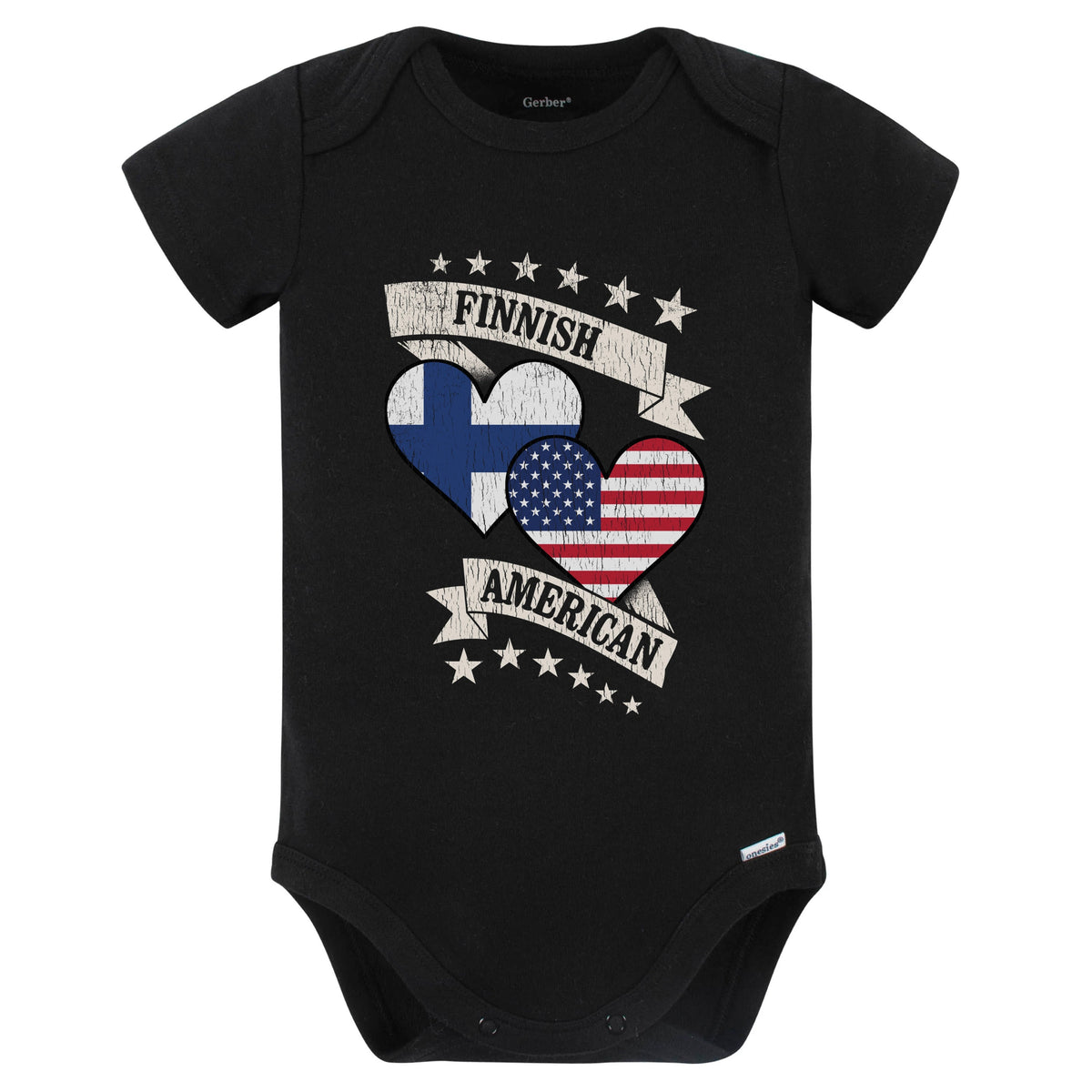 Finnish American Heart Flags Finland America Baby Bodysuit (Black)