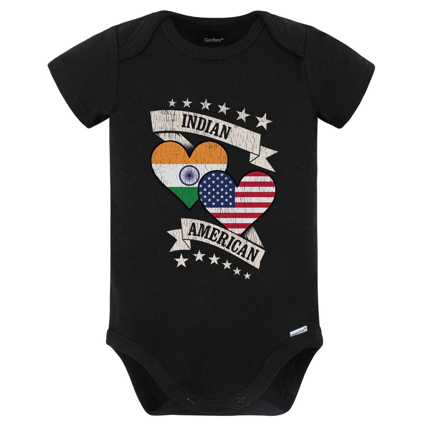 Indian American Heart Flags India America Baby Bodysuit (Black)
