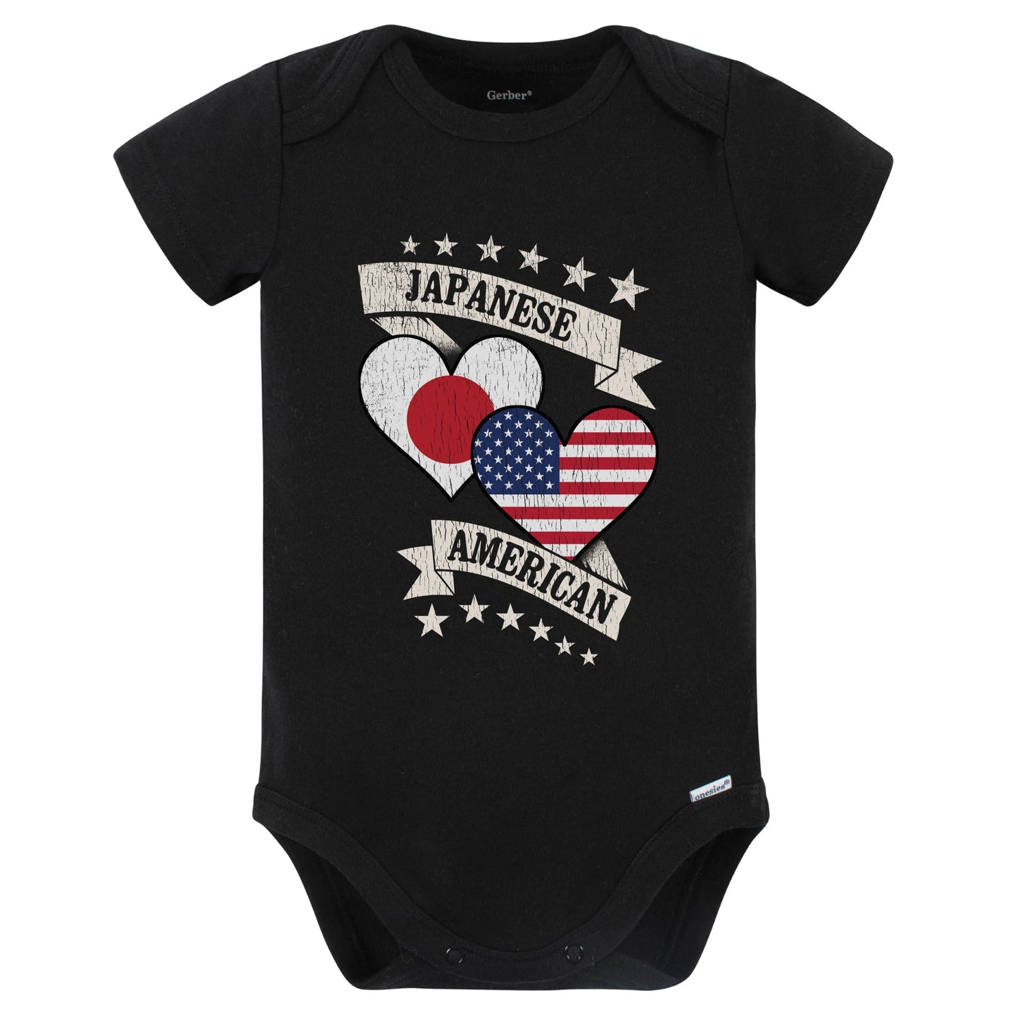 Japanese American Heart Flags Japan America Baby Bodysuit (Black)