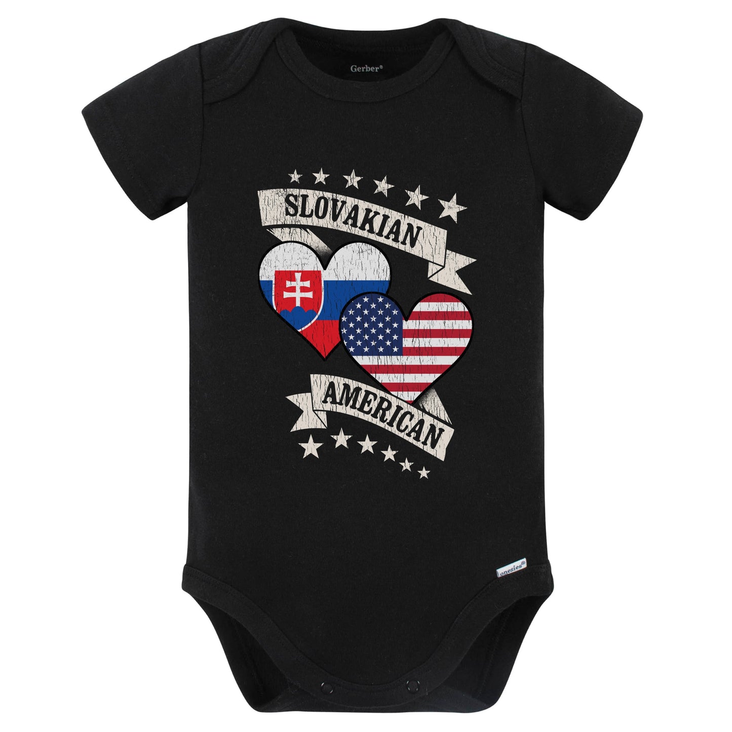 Slovakian American Heart Flags Slovakia America Baby Bodysuit (Black)
