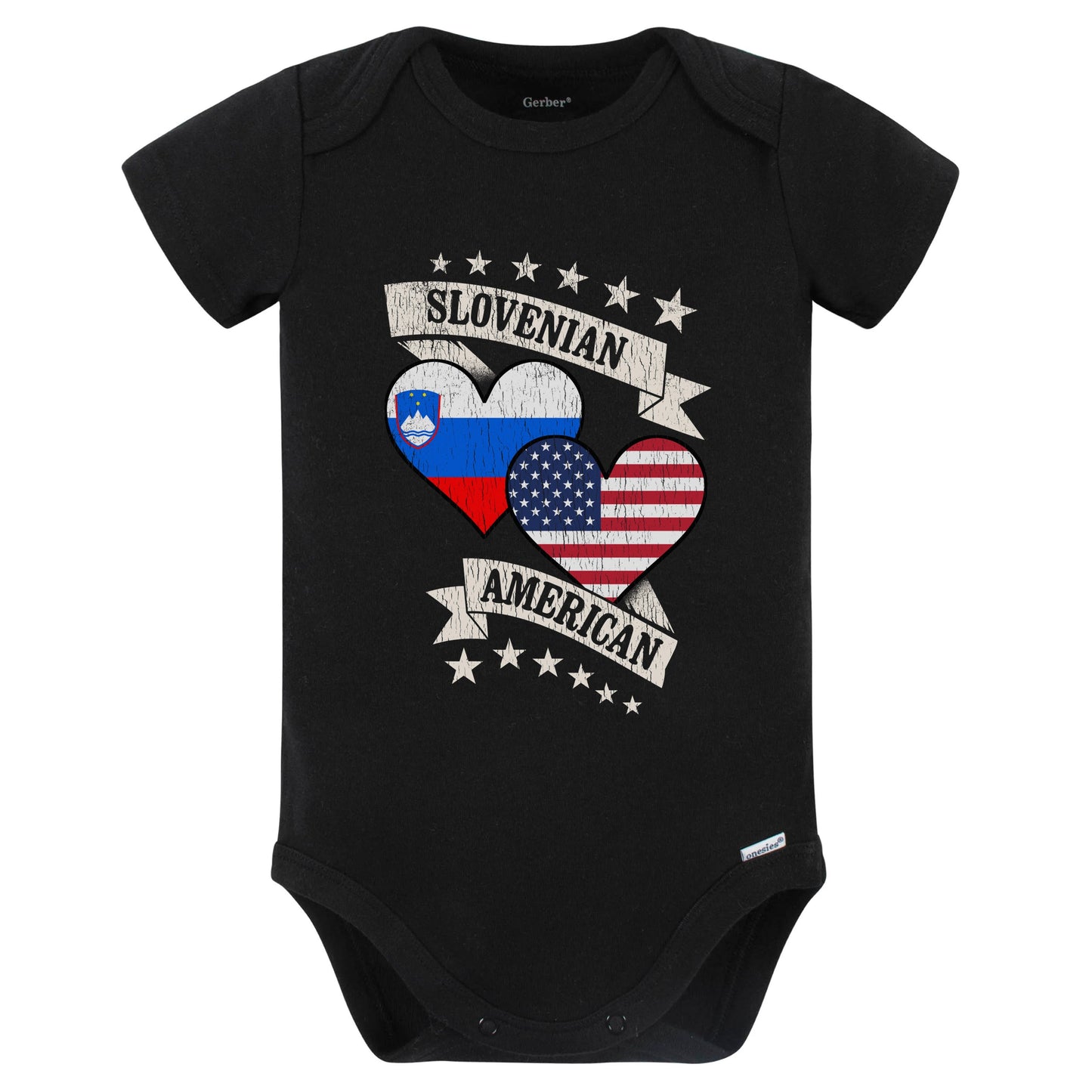 Slovenian American Heart Flags Slovenia America Baby Bodysuit (Black)