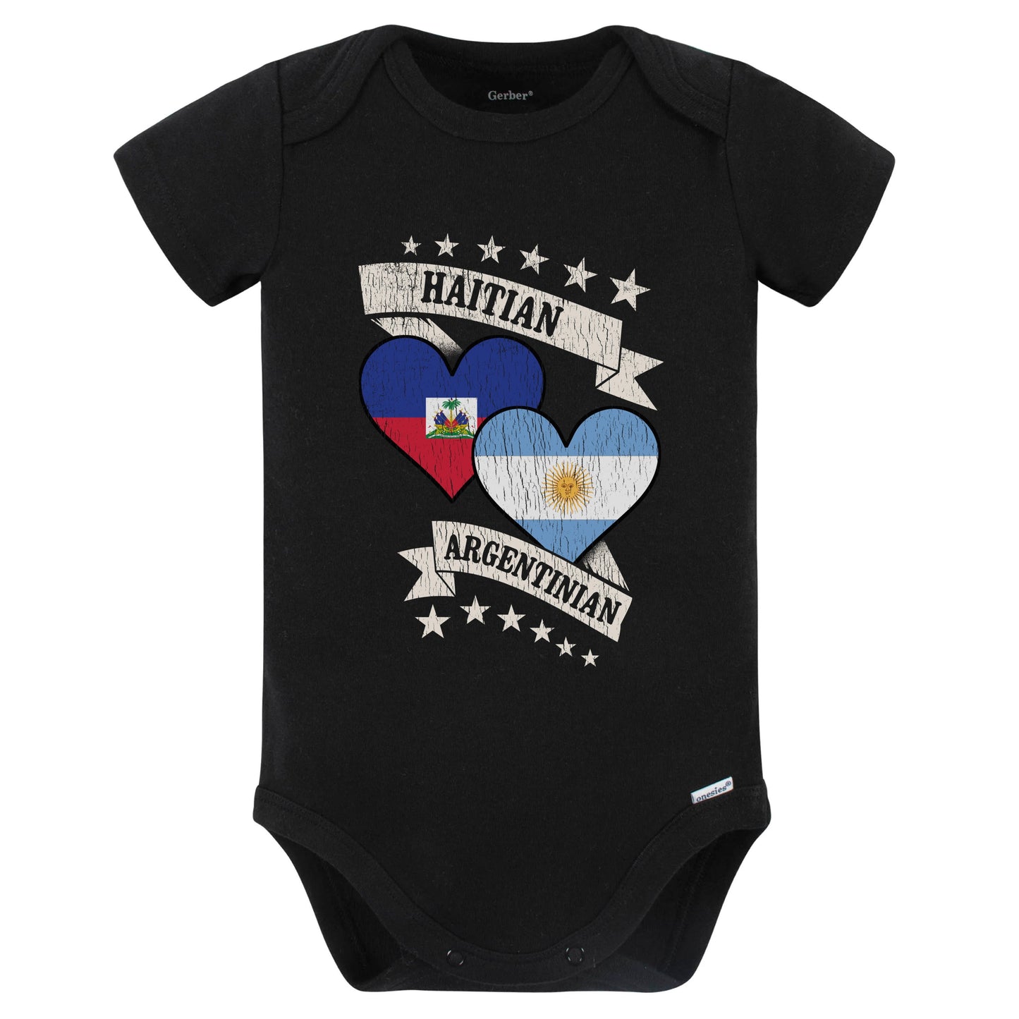 Haitian Argentinian Heart Flags Haiti Argentina Baby Bodysuit (Black)