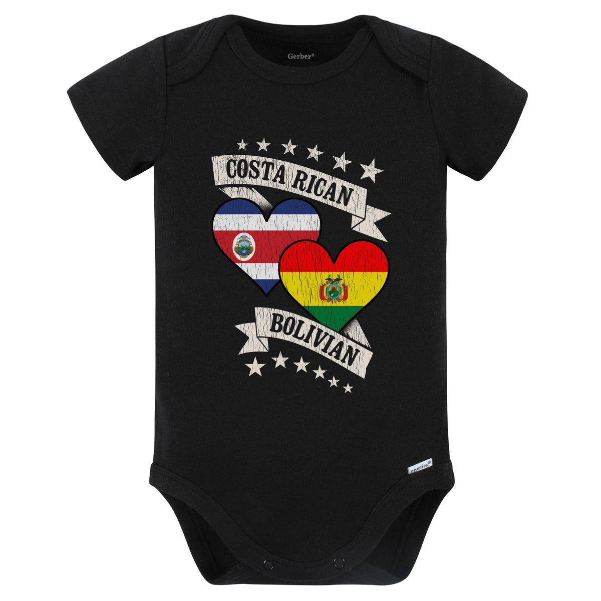 Costa Rican Bolivian Heart Flags Costa Rica Bolivia Baby Bodysuit (Black)