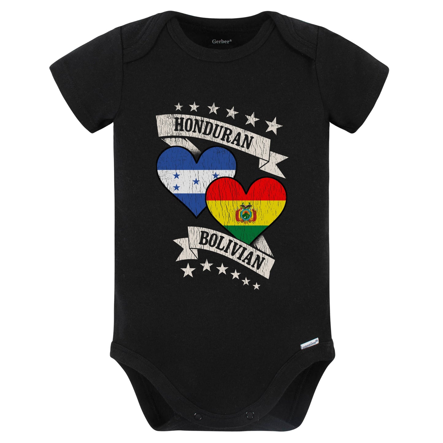Honduran Bolivian Heart Flags Honduras Bolivia Baby Bodysuit (Black)