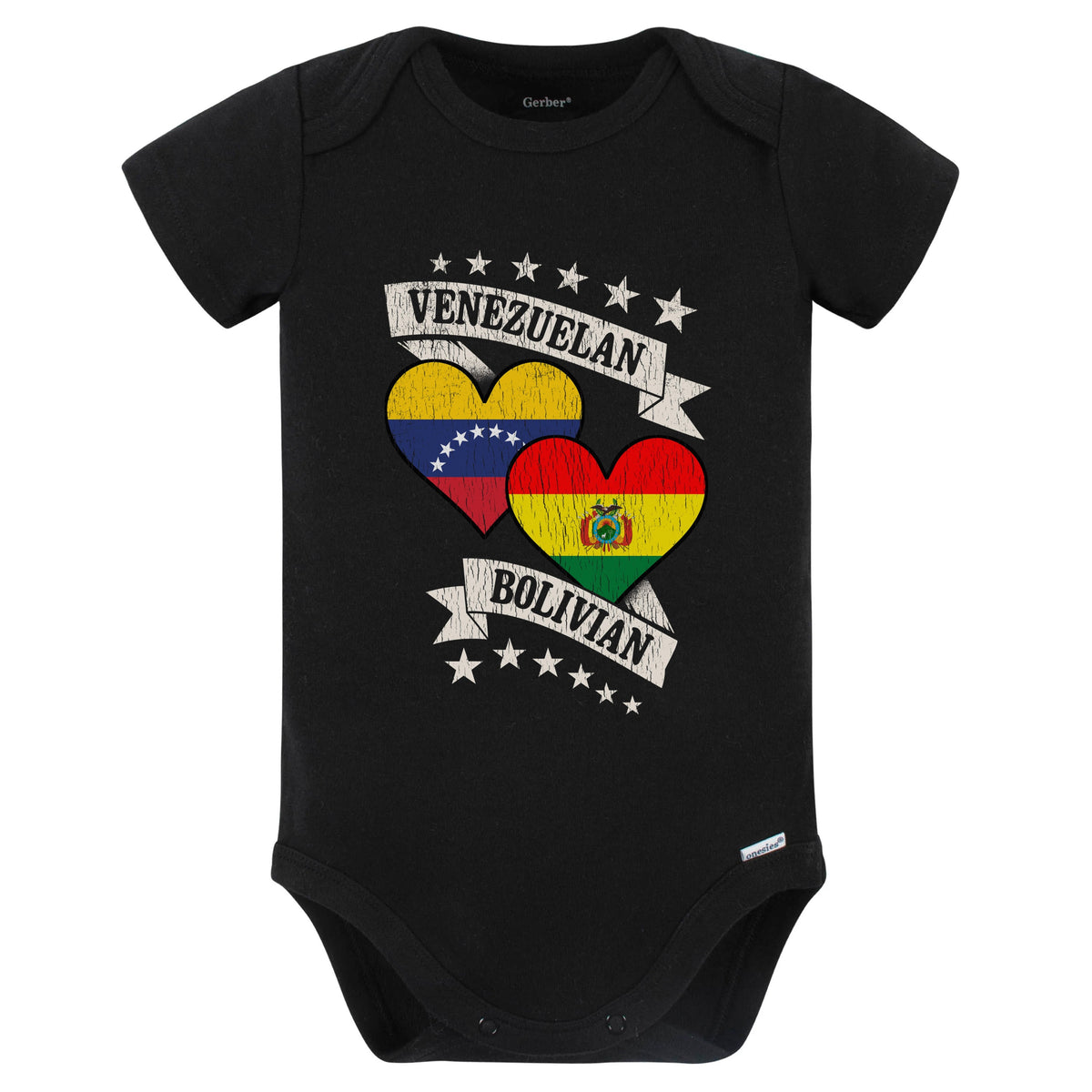 Venezuela Bolivian Heart Flags Venezuela Bolivia Baby Bodysuit (Black)