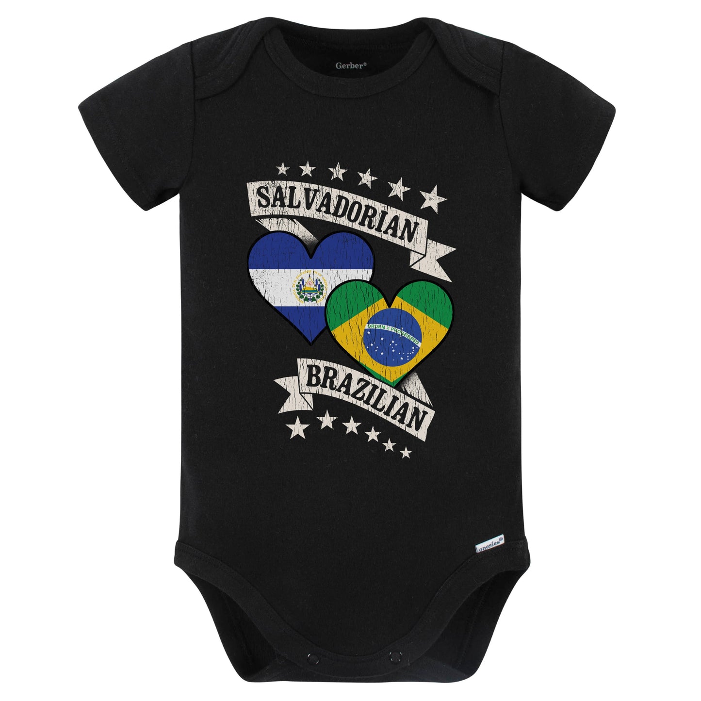 Salvadorian Brazilian Heart Flags El Salvador Brazil Baby Bodysuit (Black)