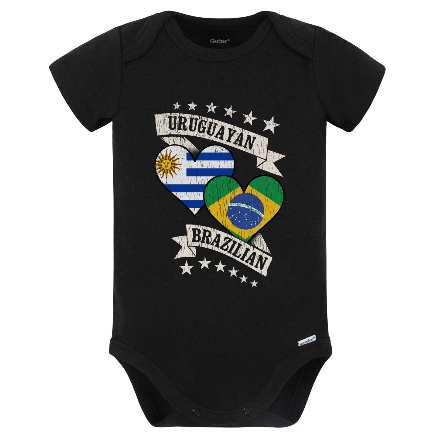 Uruguayan Brazilian Heart Flags Uruguay Brazil Baby Bodysuit (Black)
