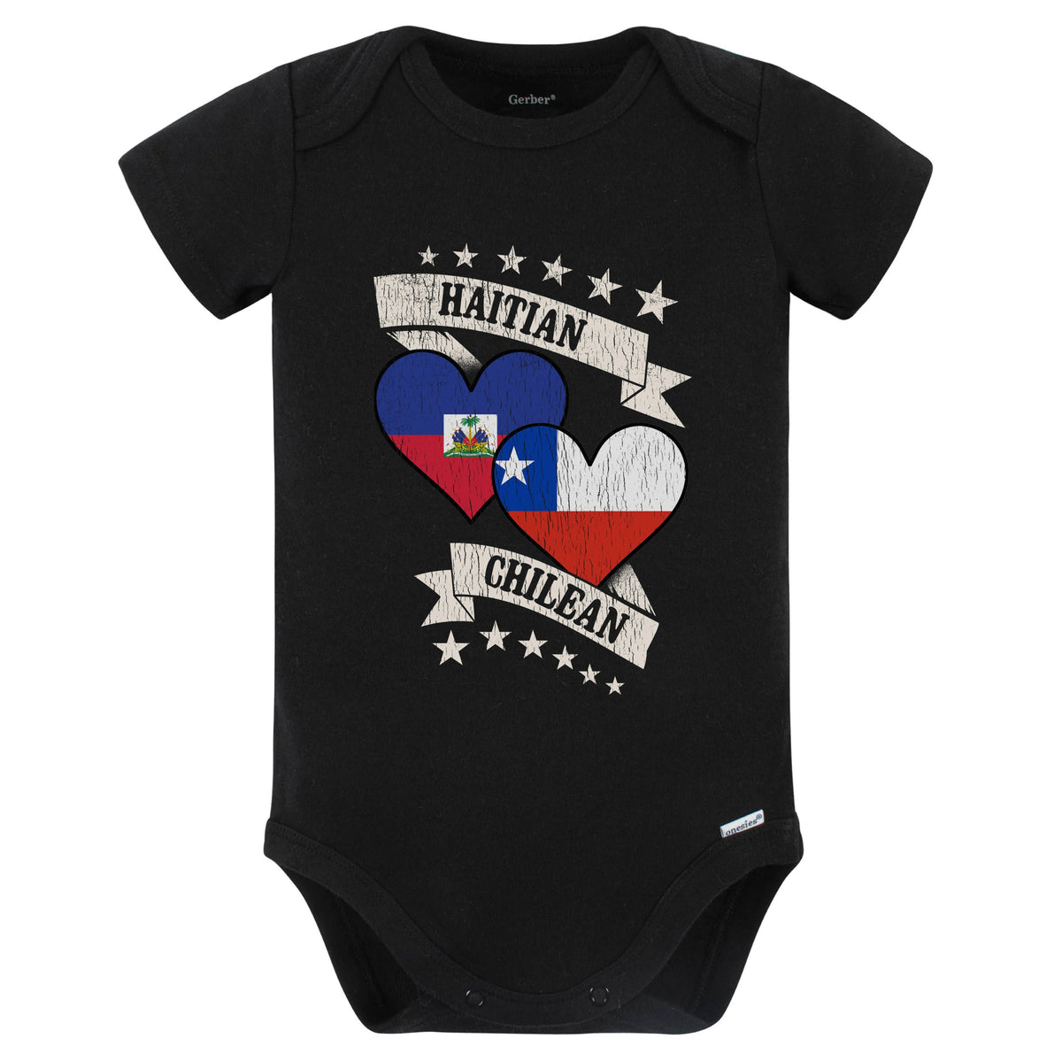 Haitian Chilean Heart Flags Haiti Chile Baby Bodysuit (Black)