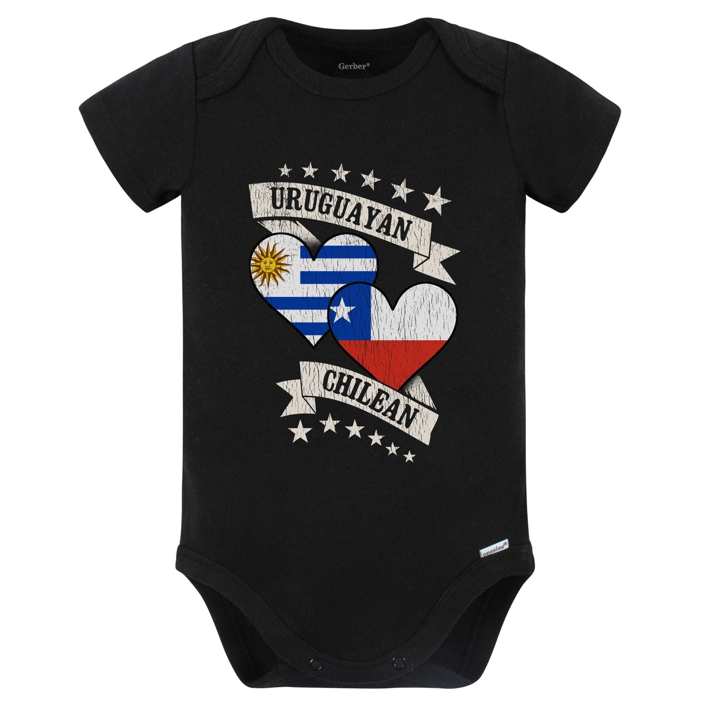 Uruguayan Chilean Heart Flags Uruguay Chile Baby Bodysuit (Black)