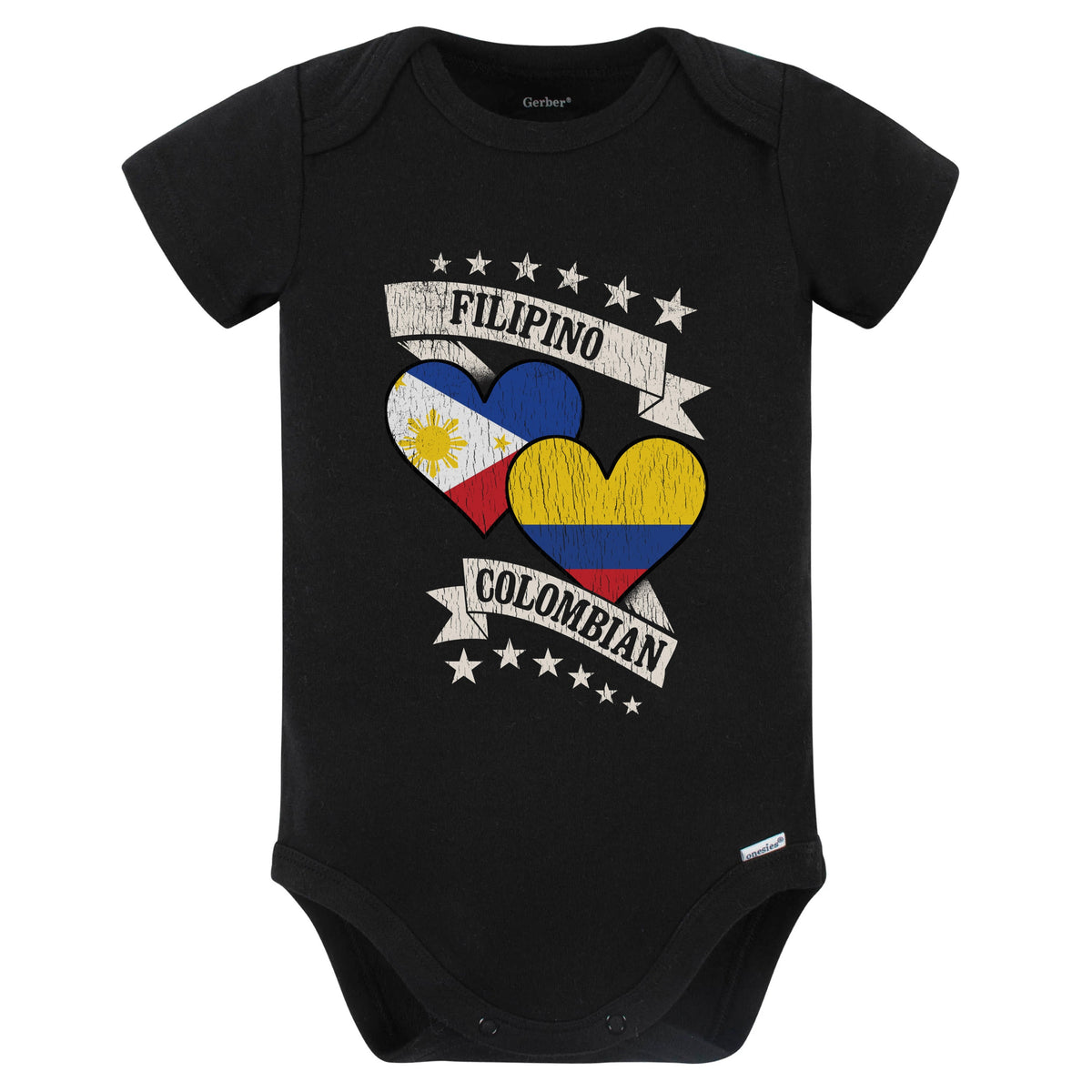 Filipino Colombian Heart Flags Philippines Colombia Baby Bodysuit (Black)