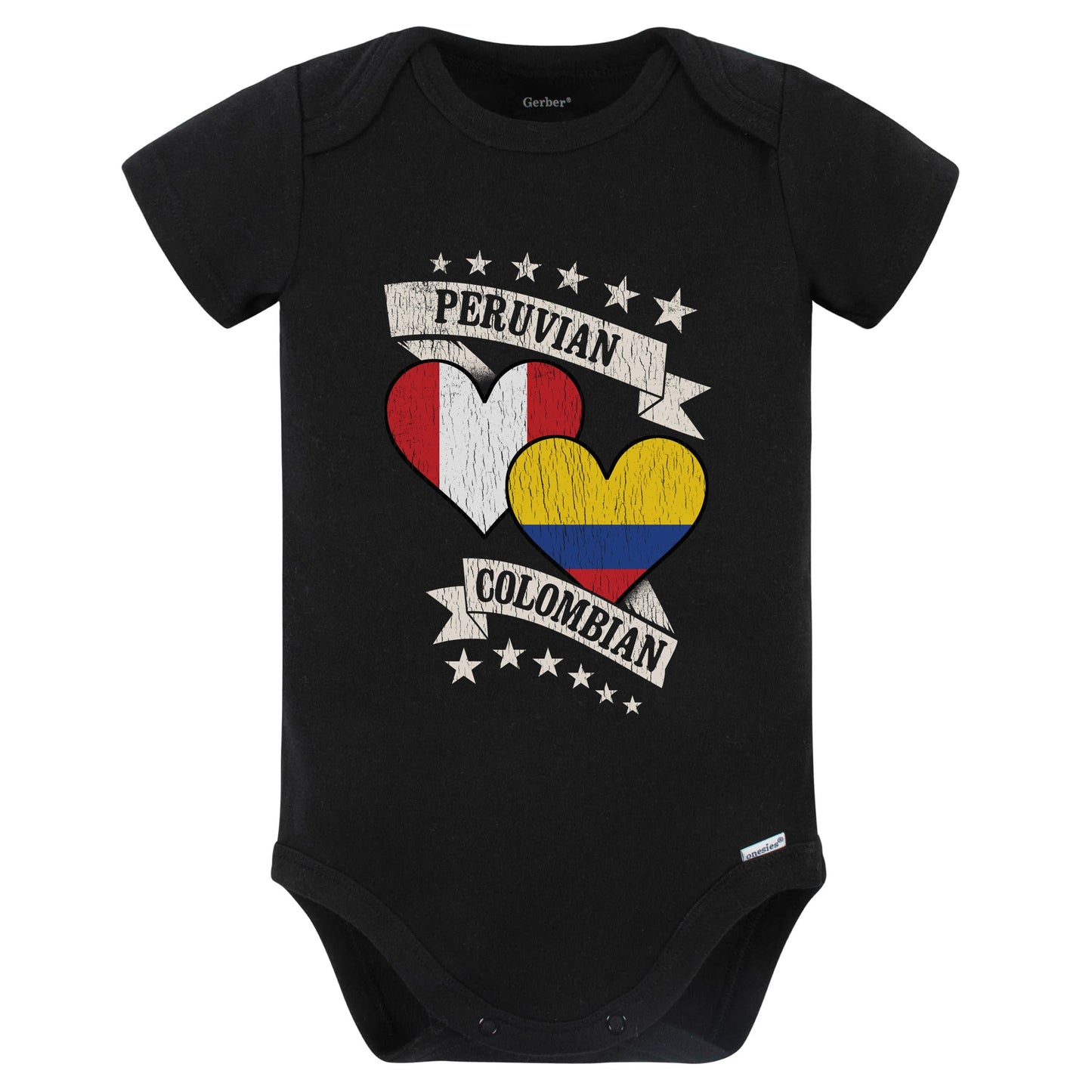 Peruvian Colombian Heart Flags Peru Colombia Baby Bodysuit (Black)