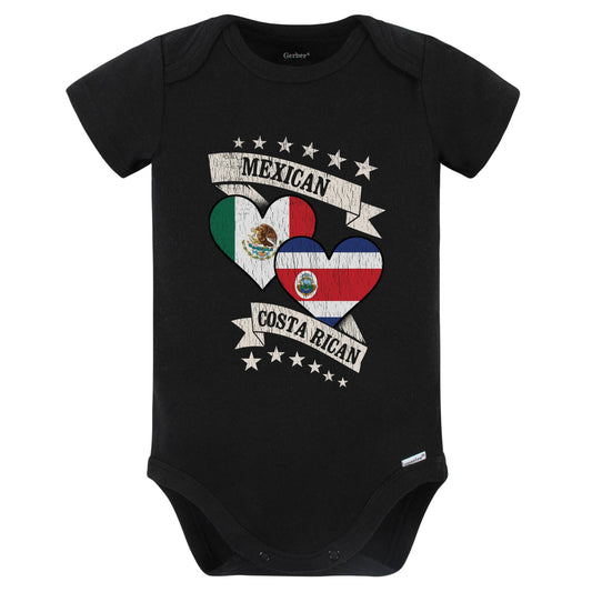 Mexican Costa Rican Heart Flags Mexico Costa Rica Baby Bodysuit (Black)
