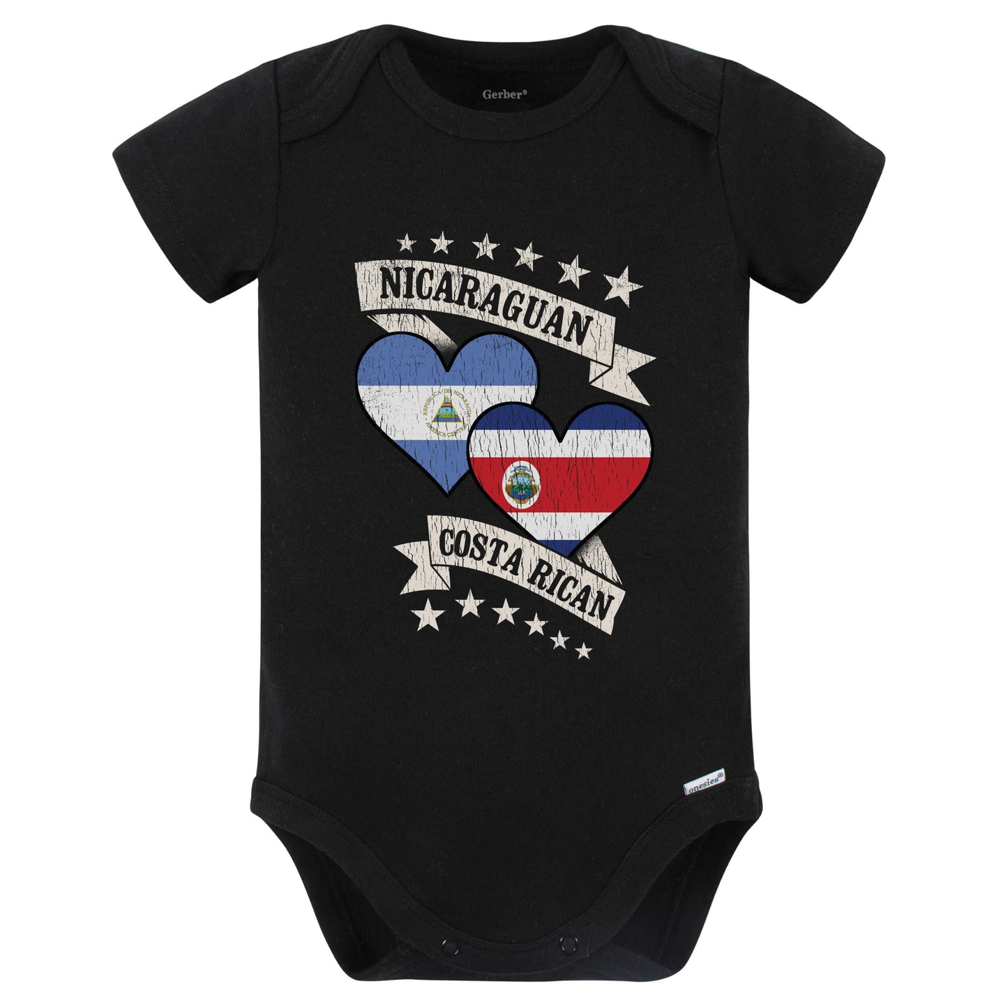 Nicaraguan Costa Rican Heart Flags Nicaragua Costa Rica Baby Bodysuit (Black)