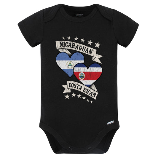 Nicaraguan Costa Rican Heart Flags Nicaragua Costa Rica Baby Bodysuit (Black)