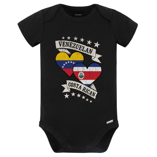Venezuela Costa Rican Heart Flags Venezuela Costa Rica Baby Bodysuit (Black)