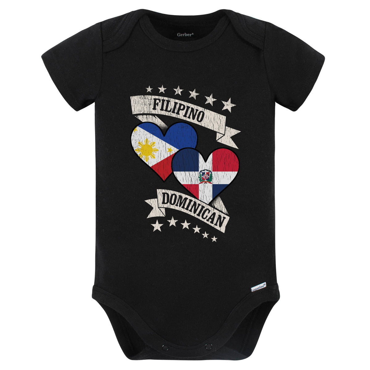 Filipino Dominican Heart Flags Philippines Dominican Republic Baby Bodysuit (Black)