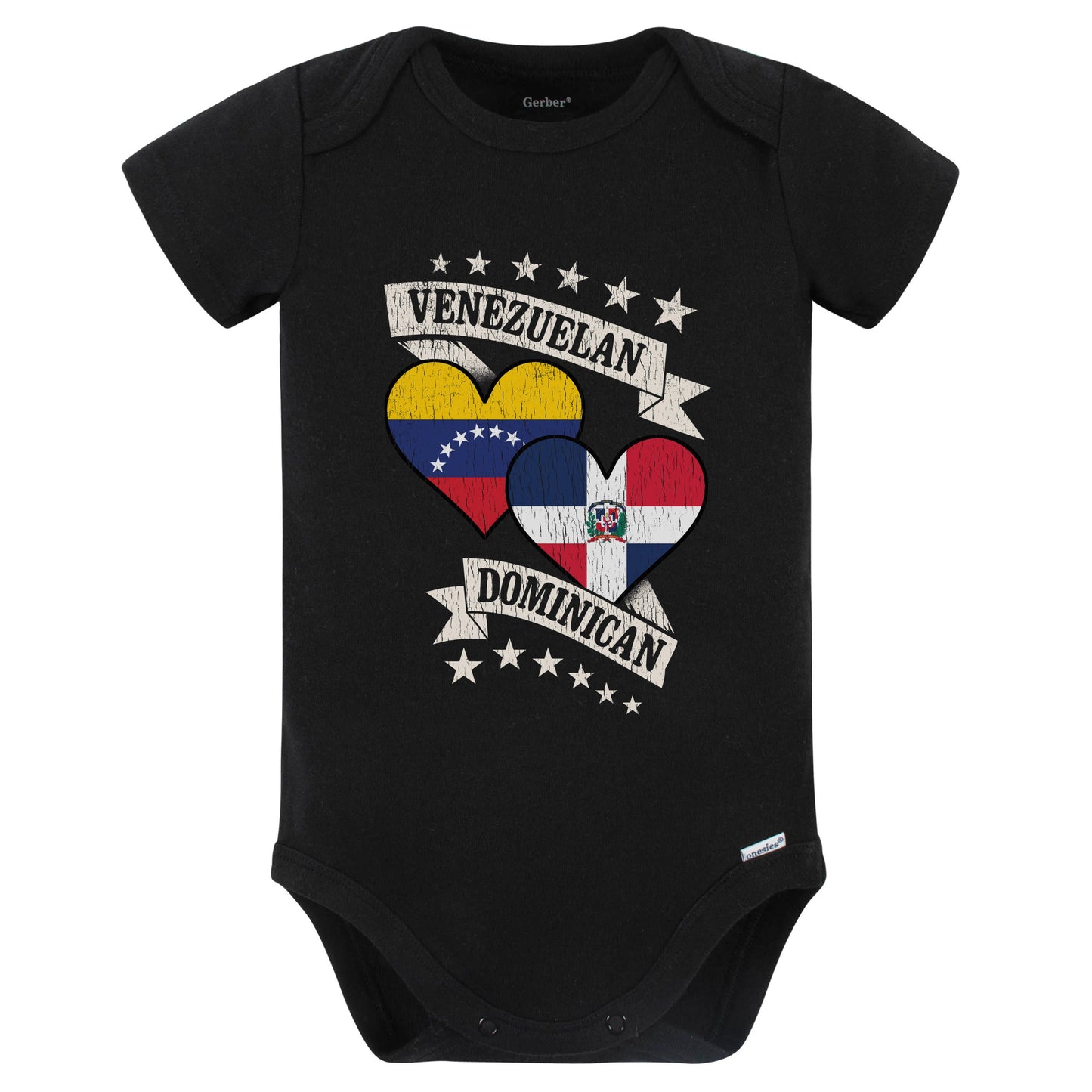 Venezuela Dominican Heart Flags Venezuela Dominican Republic Baby Bodysuit (Black)