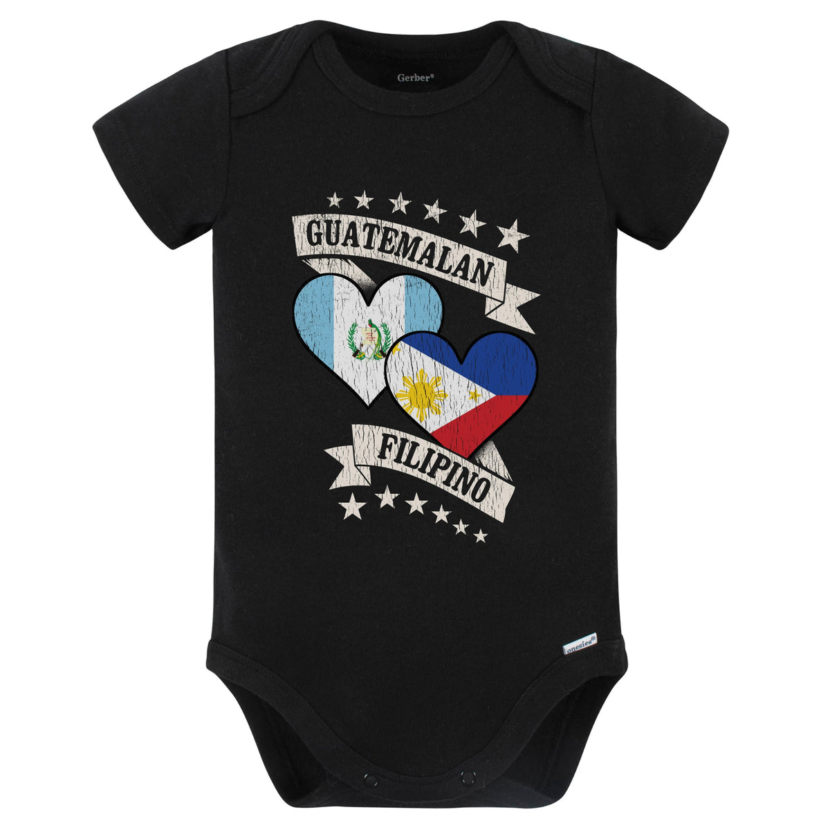 Guatemalan Filipino Heart Flags Guatemala Philippines Baby Bodysuit (Black)