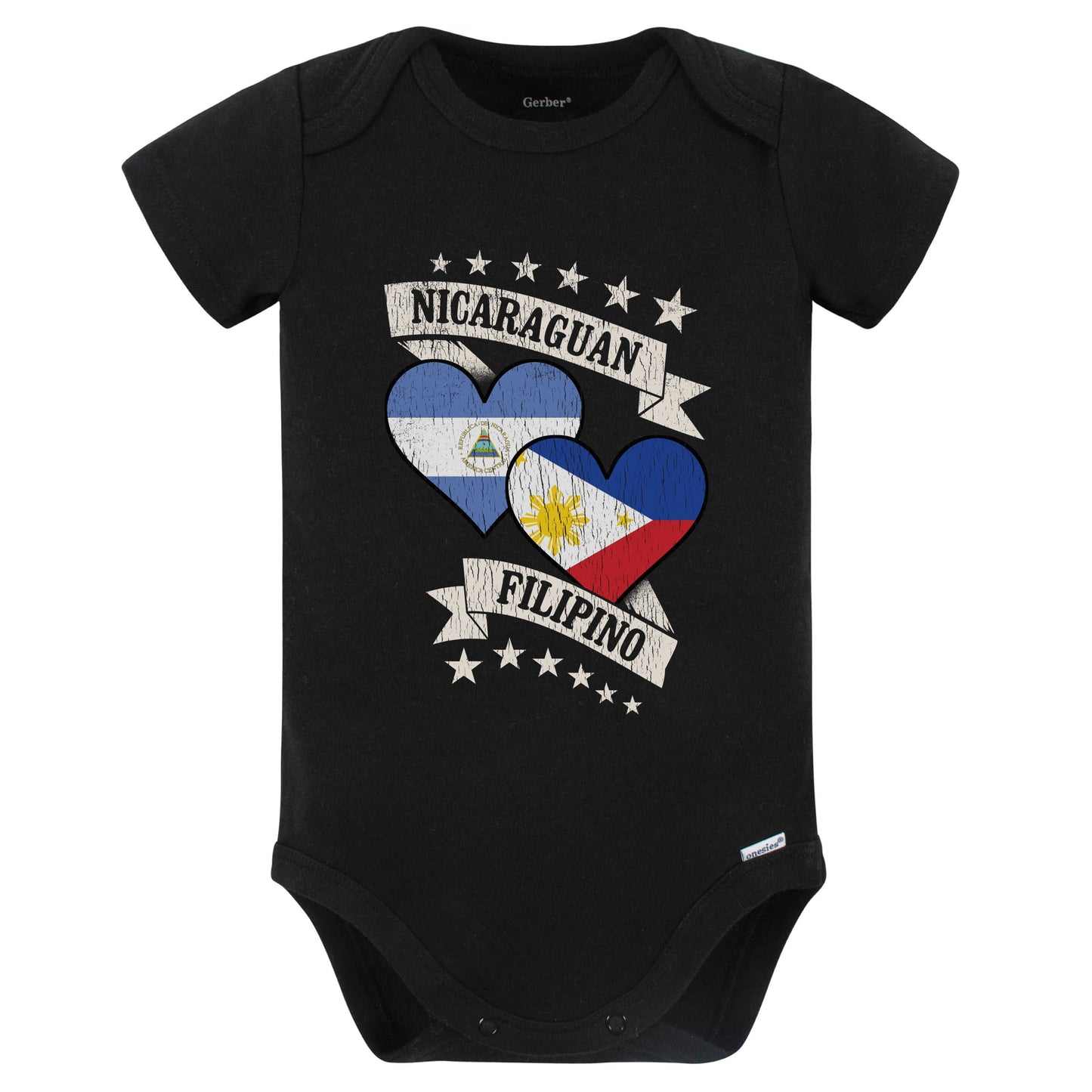 Nicaraguan Filipino Heart Flags Nicaragua Philippines Baby Bodysuit (Black)