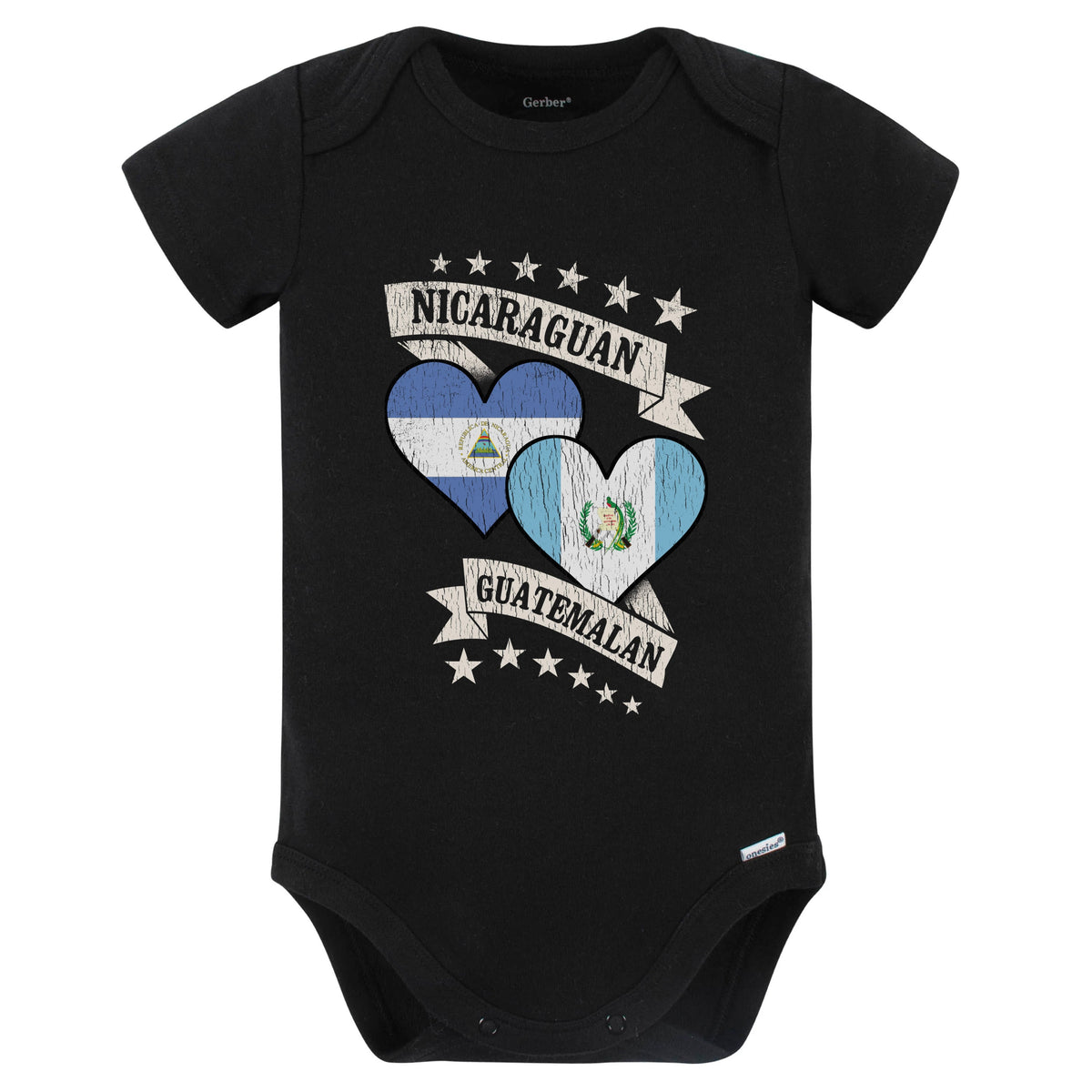 Nicaraguan Guatemalan Heart Flags Nicaragua Guatemala Baby Bodysuit (Black)