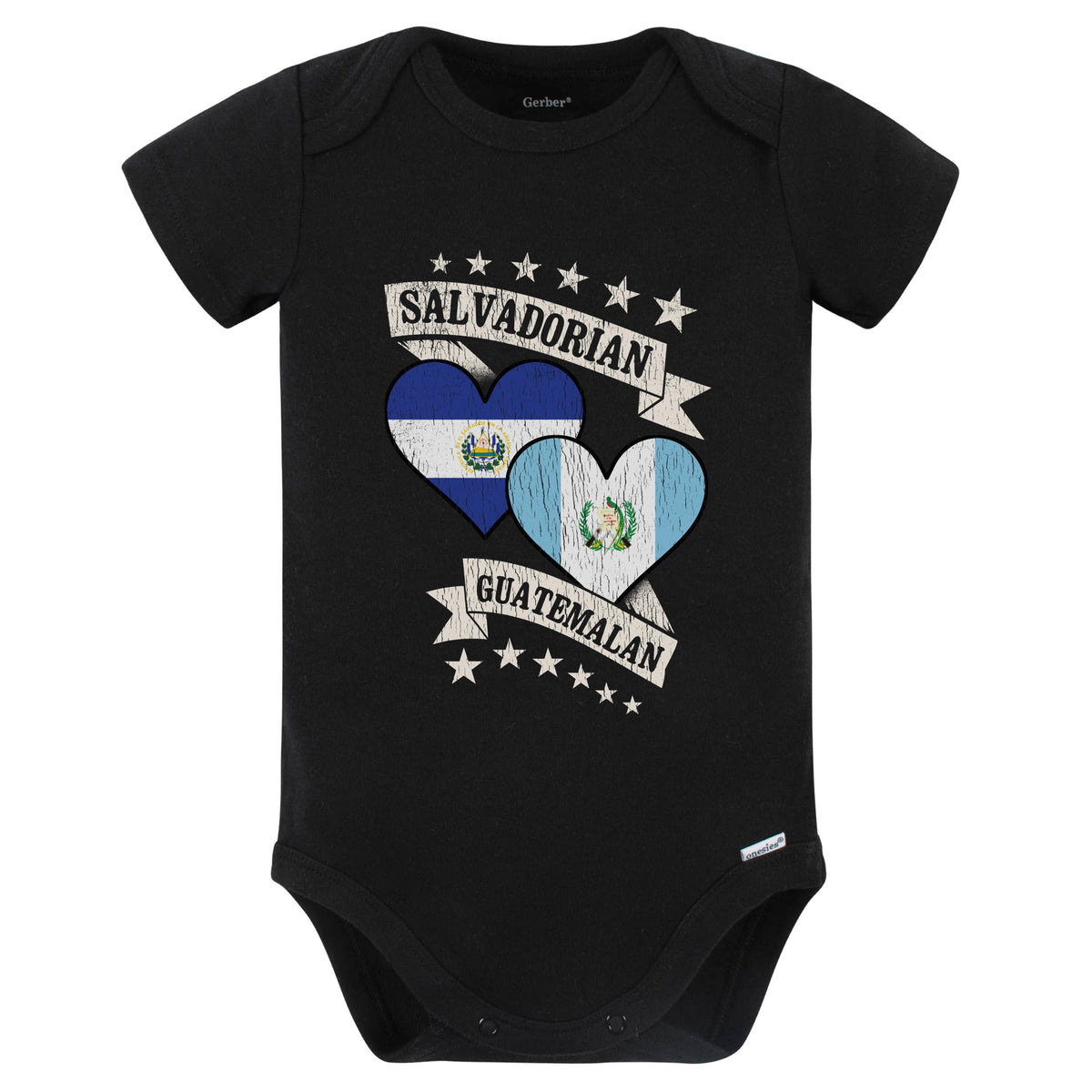 Salvadorian Guatemalan Heart Flags El Salvador Guatemala Baby Bodysuit (Black)