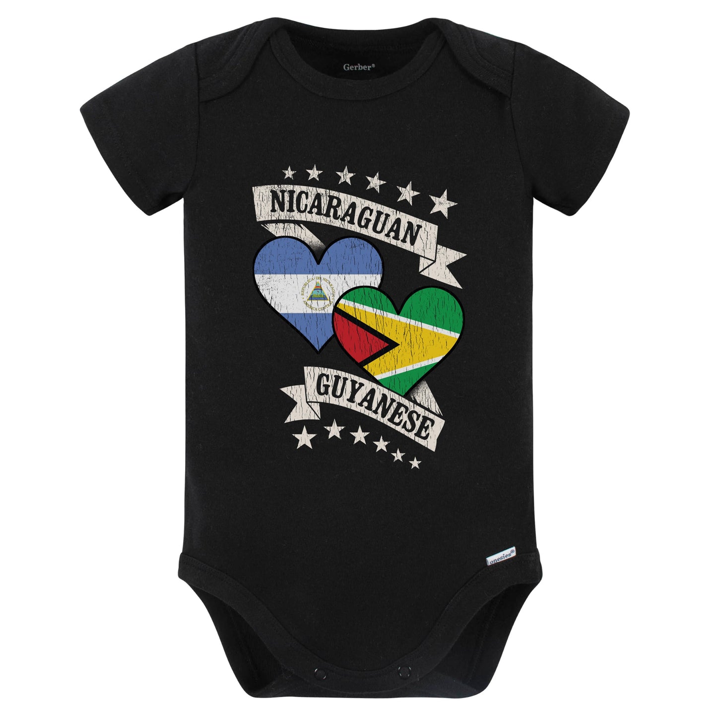 Nicaraguan Guyanese Heart Flags Nicaragua Guyana Baby Bodysuit (Black)