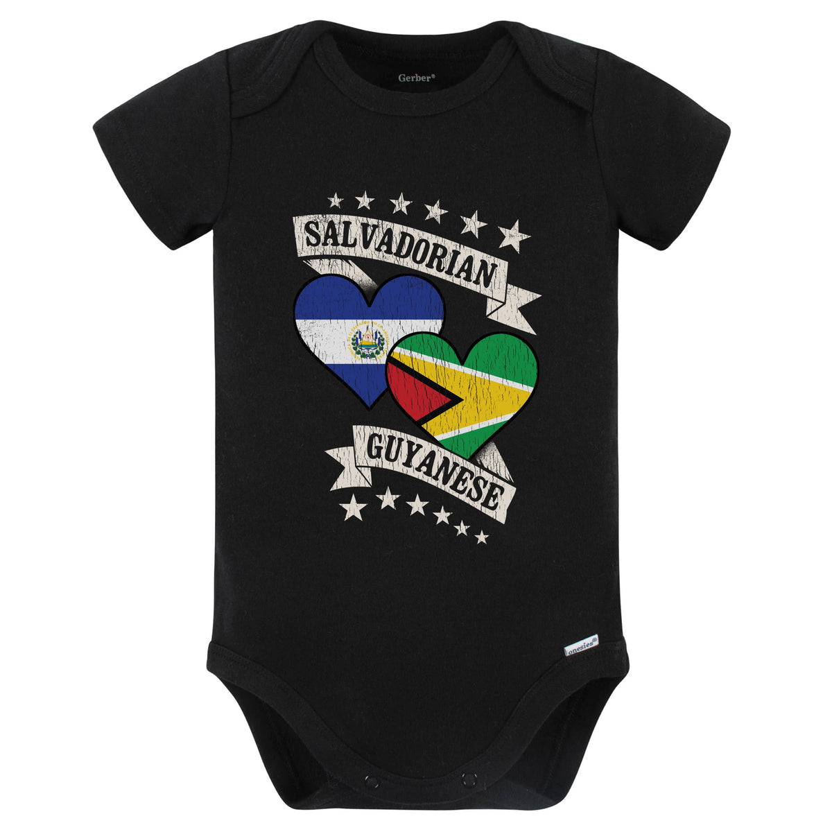 Salvadorian Guyanese Heart Flags El Salvador Guyana Baby Bodysuit (Black)