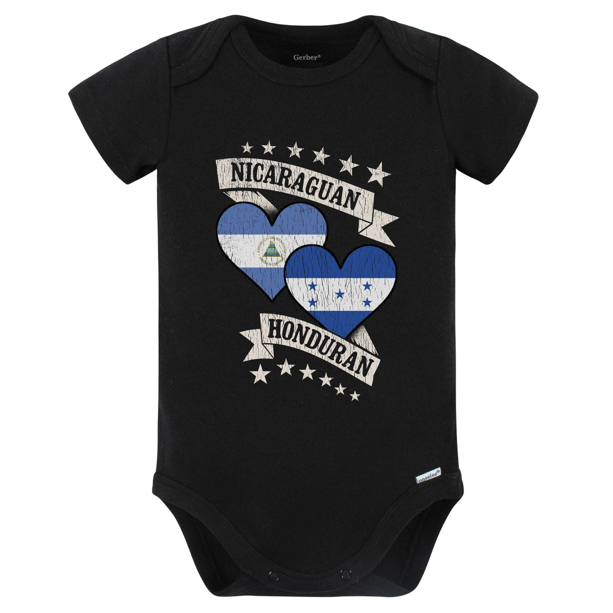 Nicaraguan Honduran Heart Flags Nicaragua Honduras Baby Bodysuit (Black)