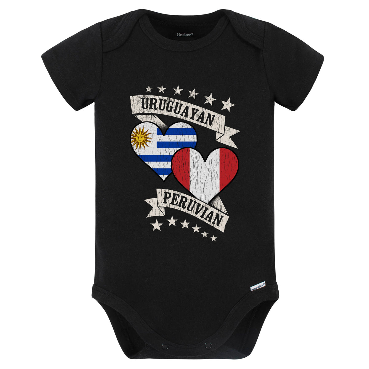 Uruguayan Peruvian Heart Flags Uruguay Peru Baby Bodysuit (Black)