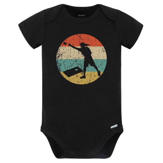 Retro Cornhole Toss Female Athlete Girls Sports Baby Bodysuit (Black)