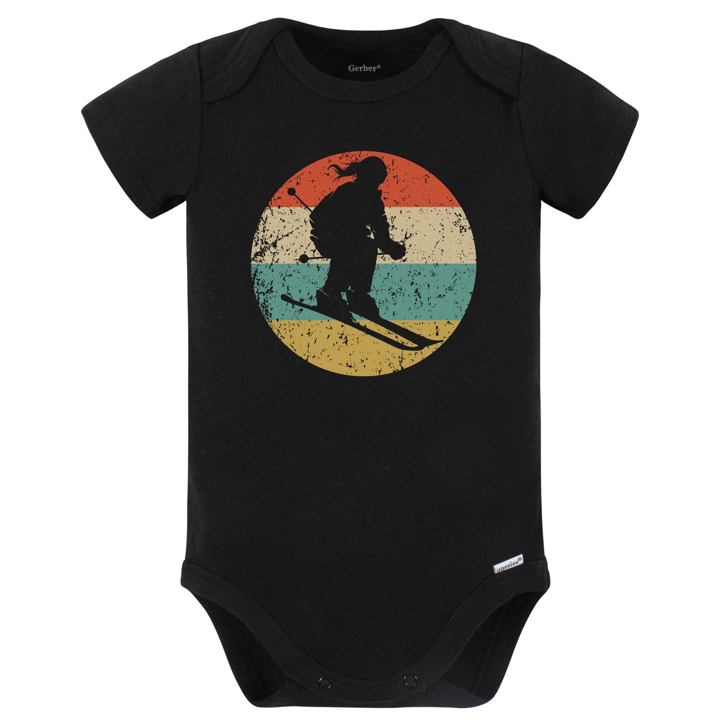 Retro Skier Female Athlete Skiing Girls Sports Baby Bodysuit (Black)