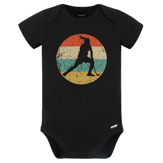 Retro Field Hockey Player Female Athlete Girls Sports Baby Bodysuit (Black)